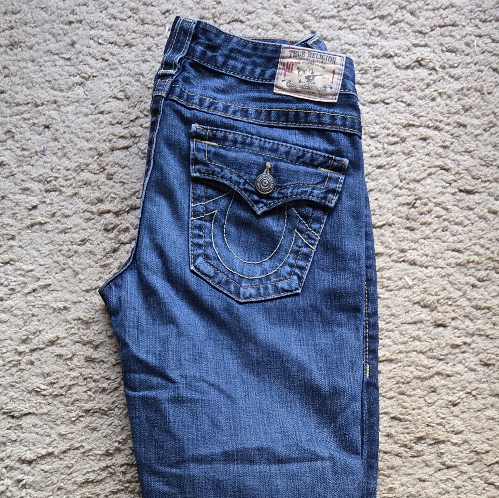 True Religion Billy Rough'N Ready Blue Distressd Straight Womens Jeans Size 29